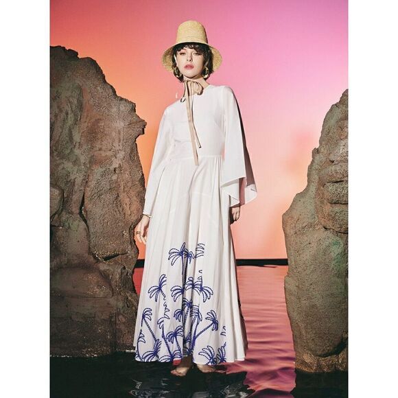 LACE THE LABEL PALM White Kaftan Dress OPEN BACK Embroidery Size S NWT $690 - Picture 1 of 7